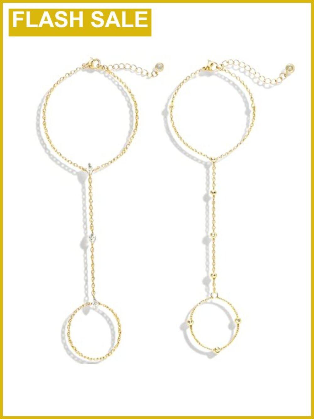 2 PCS Gold Plated CZ Link Chain Hand Bracelets for Women Adjustable 14K